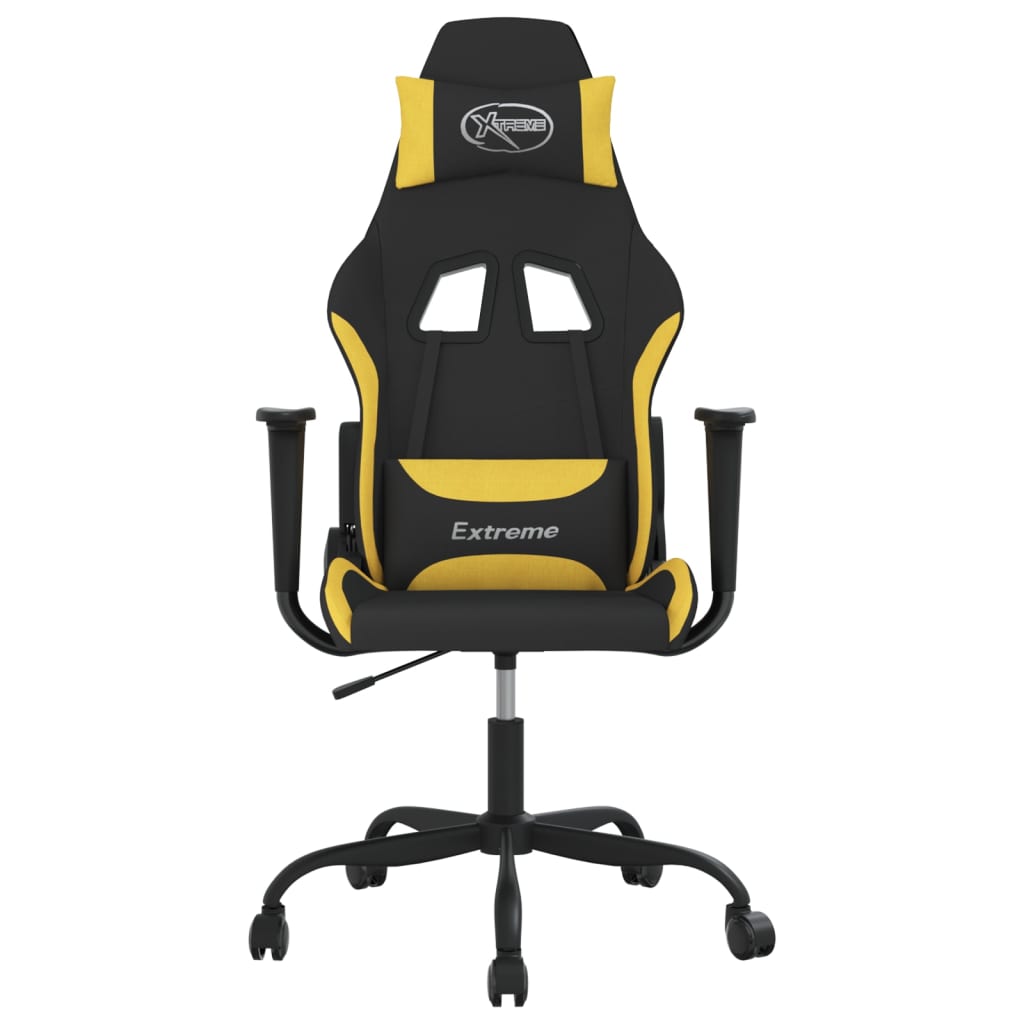 vidaXL Cadeira gaming de massagens tecido preto e amarelo