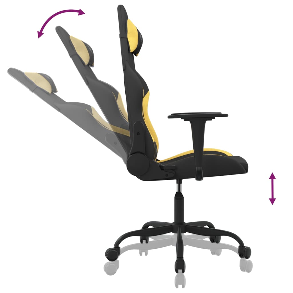 vidaXL Cadeira gaming de massagens tecido preto e amarelo