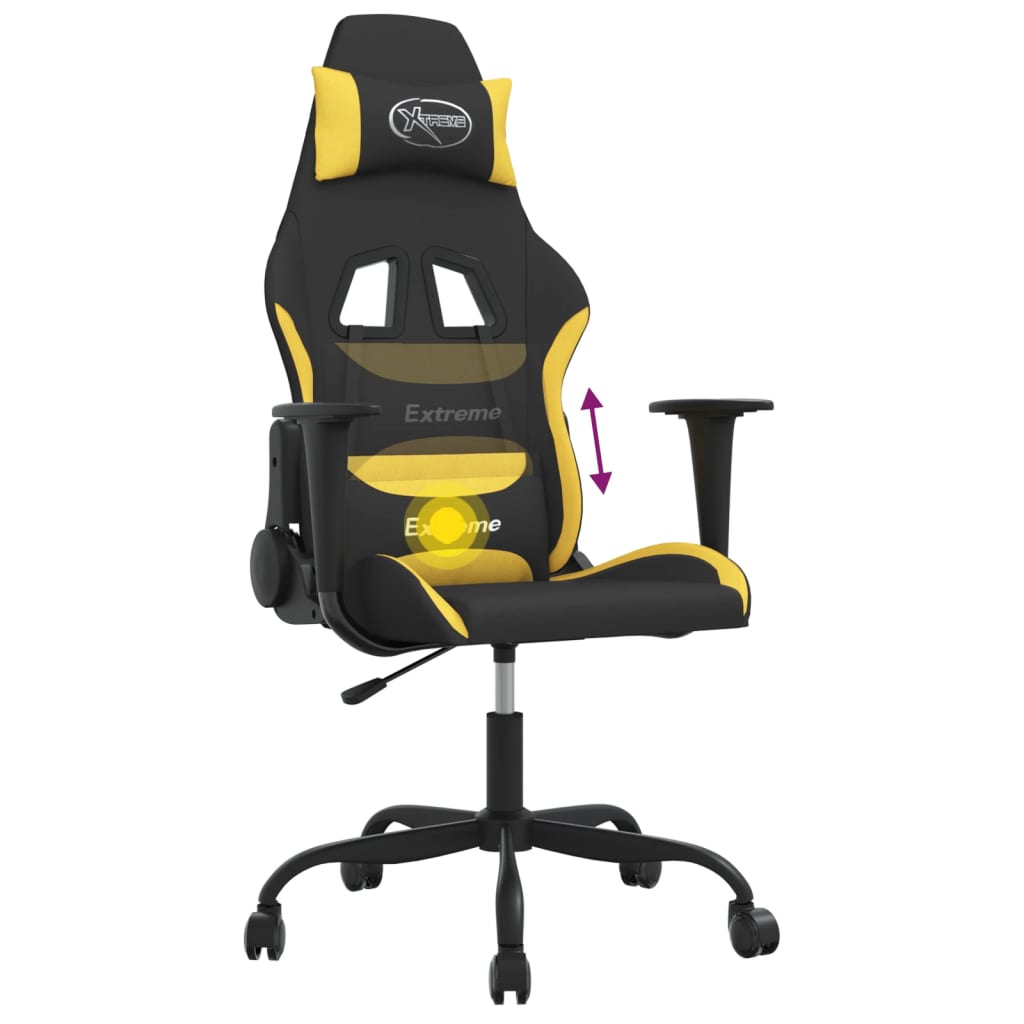 vidaXL Cadeira gaming de massagens tecido preto e amarelo