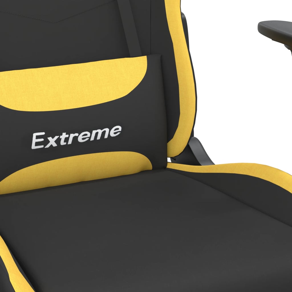 vidaXL Cadeira gaming de massagens tecido preto e amarelo