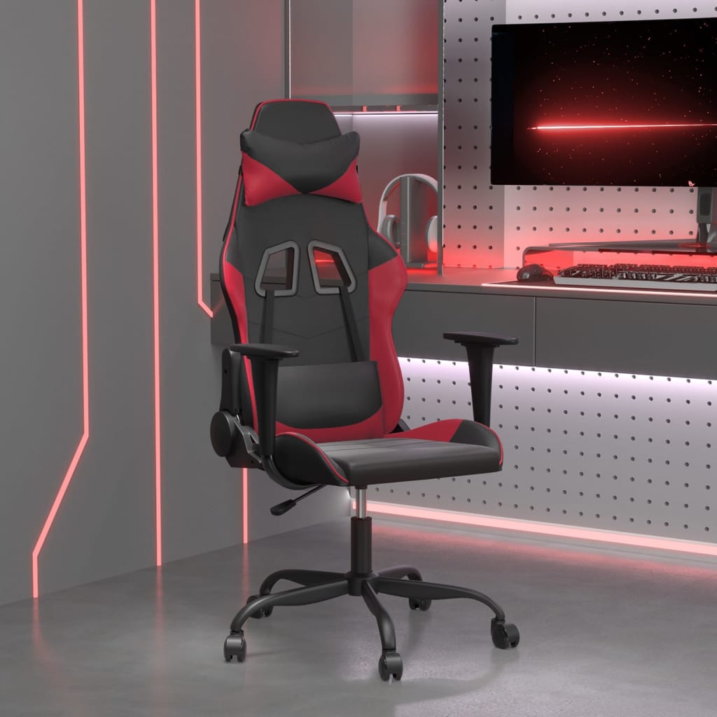 vidaXL Cadeira gaming couro artificial preto e vermelho tinto