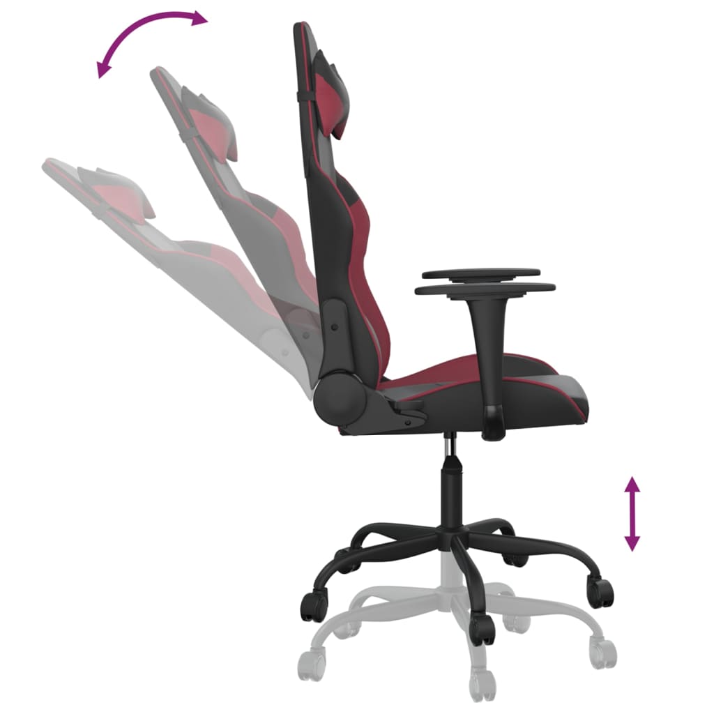 vidaXL Cadeira gaming couro artificial preto e vermelho tinto