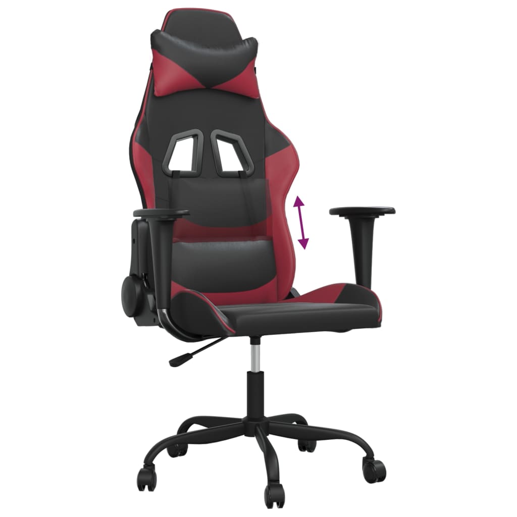 vidaXL Cadeira gaming couro artificial preto e vermelho tinto