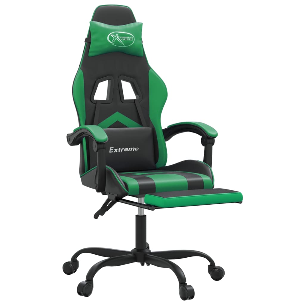 vidaXL Cadeira gaming c/ apoio pés couro artificial preto e verde