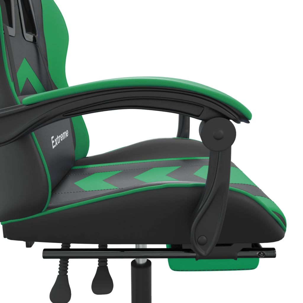 vidaXL Cadeira gaming c/ apoio pés couro artificial preto e verde