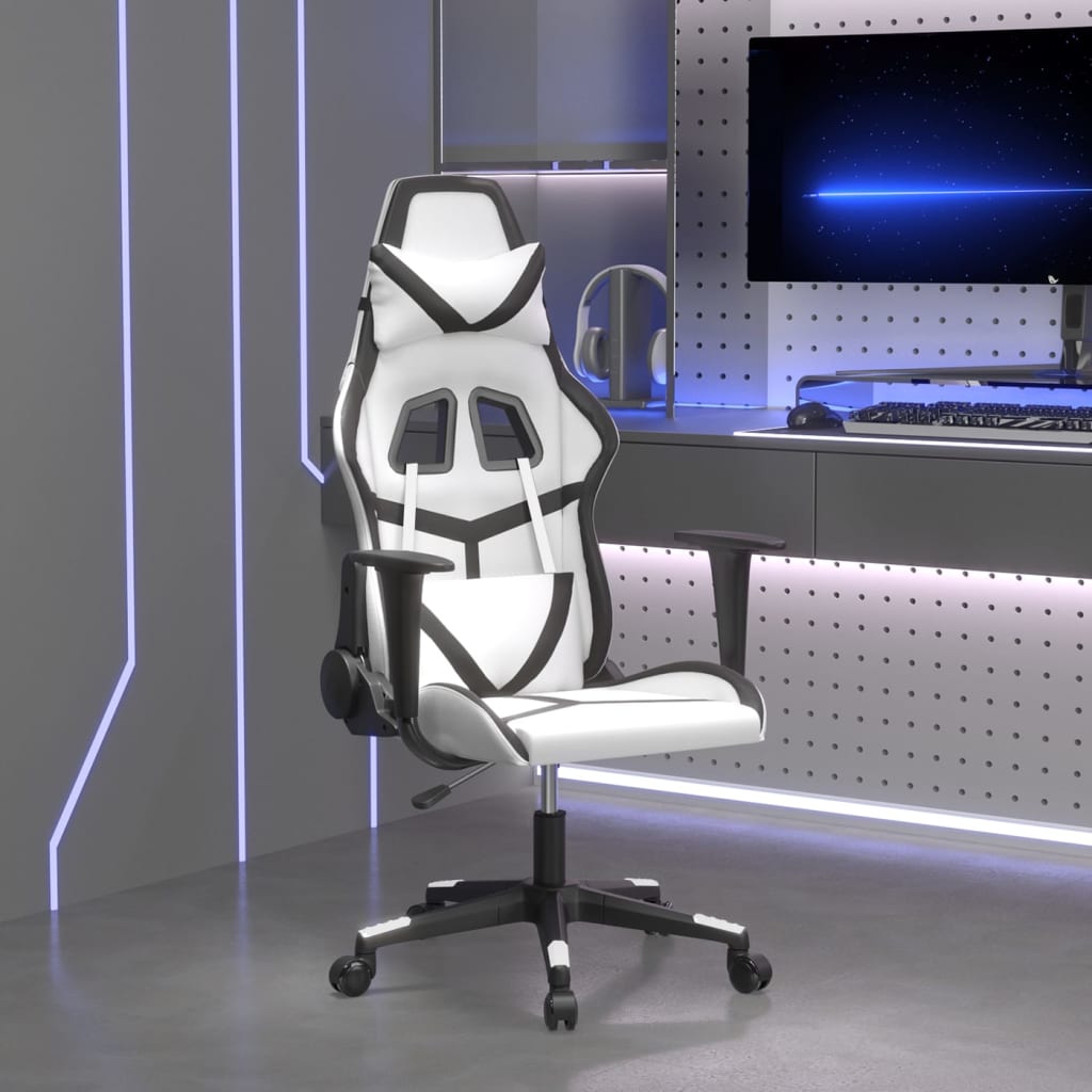 vidaXL Cadeira gaming couro artificial branco e preto