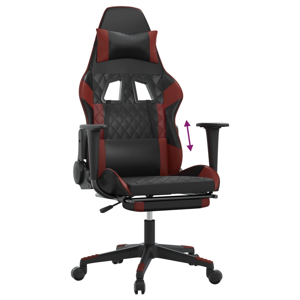 vidaXL Cadeira gaming +apoio pés couro artificial preto/vermelho tinto