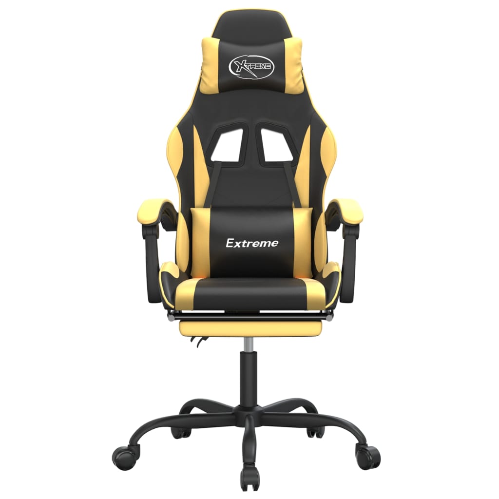 vidaXL Cadeira gaming c/ apoio pés couro artificial preto e dourado