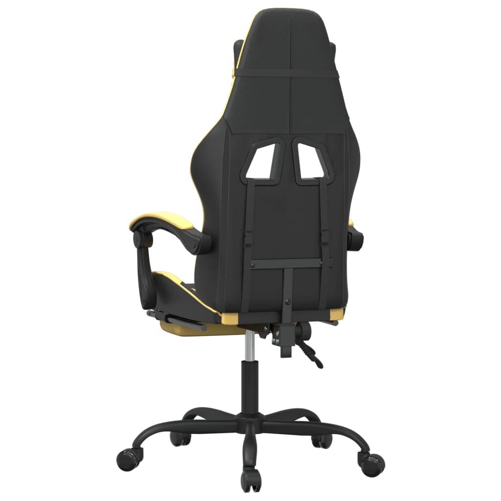 vidaXL Cadeira gaming c/ apoio pés couro artificial preto e dourado