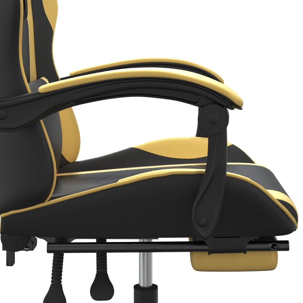 vidaXL Cadeira gaming c/ apoio pés couro artificial preto e dourado