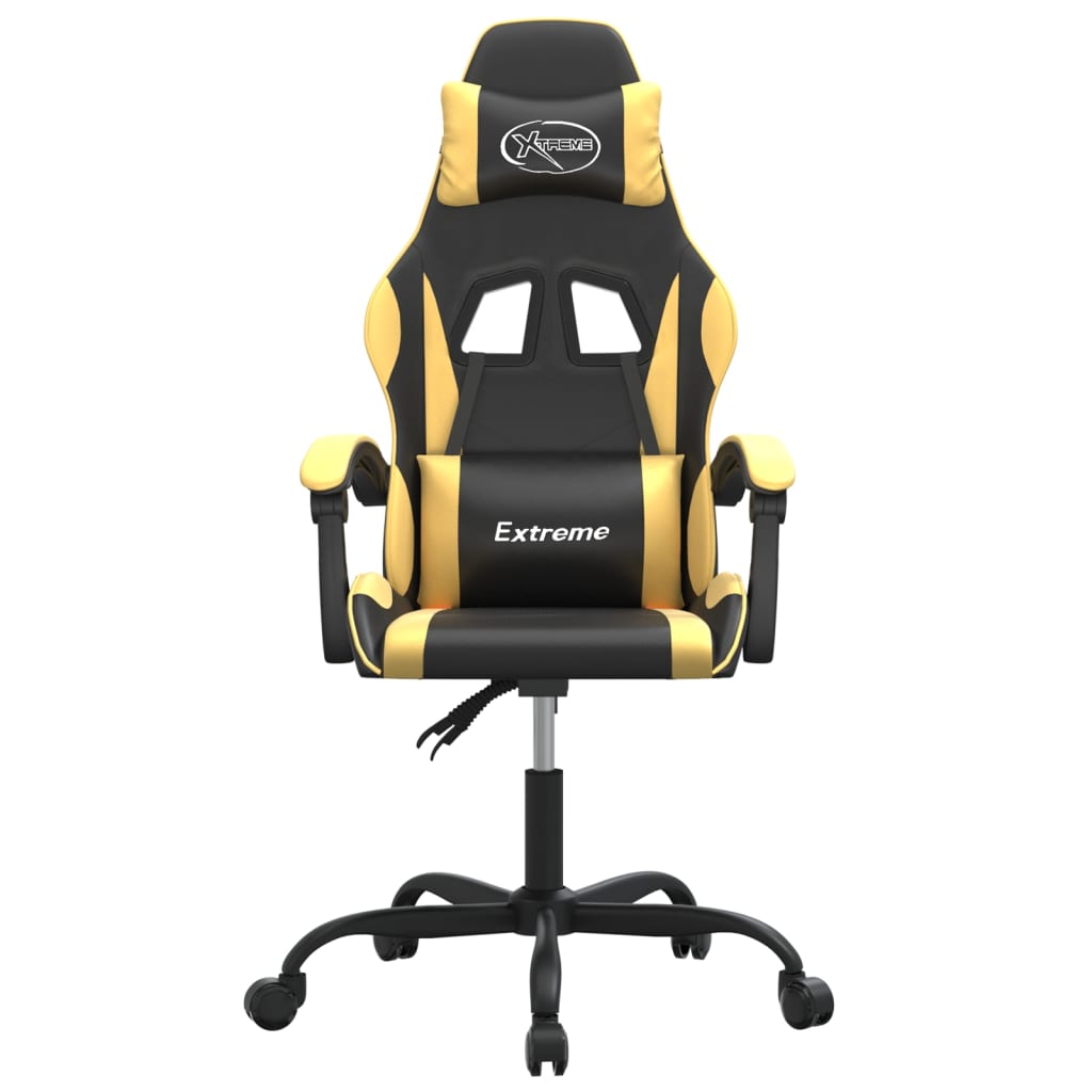 vidaXL Cadeira gaming couro artificial preto e dourado