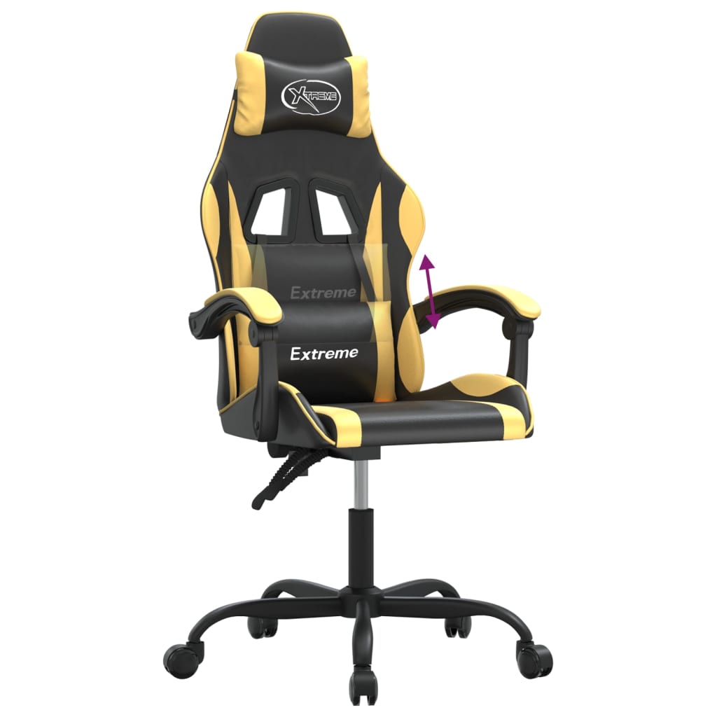 vidaXL Cadeira gaming couro artificial preto e dourado