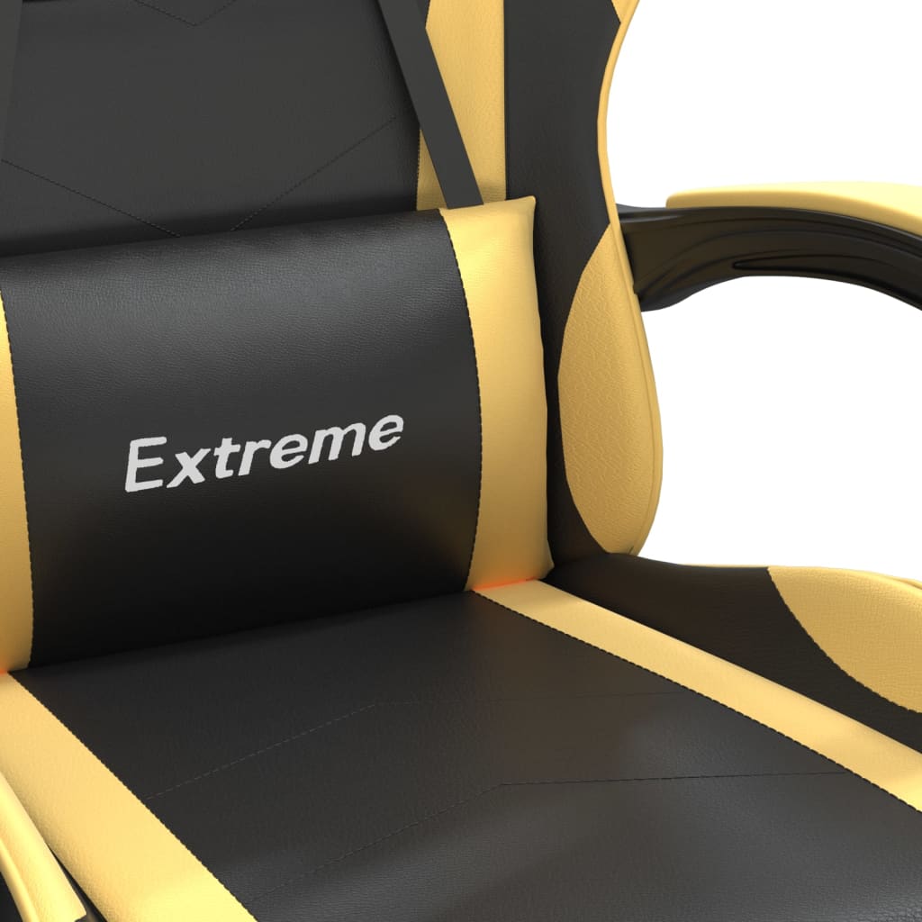 vidaXL Cadeira gaming couro artificial preto e dourado