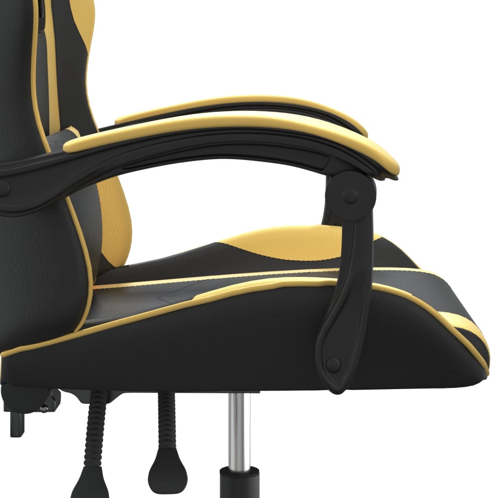 vidaXL Cadeira gaming couro artificial preto e dourado