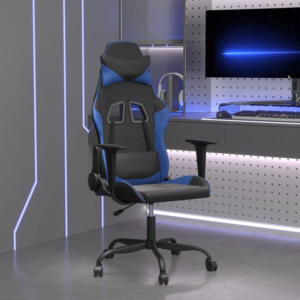 vidaXL Cadeira de gaming couro artificial preto e azul