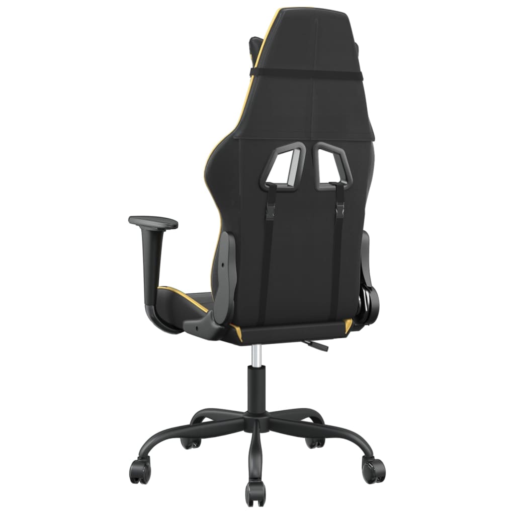 vidaXL Cadeira gaming couro artificial preto e dourado