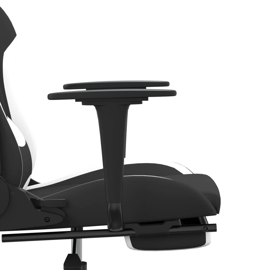 vidaxL Cadeira de gaming com apoio de pés tecido preto e branco