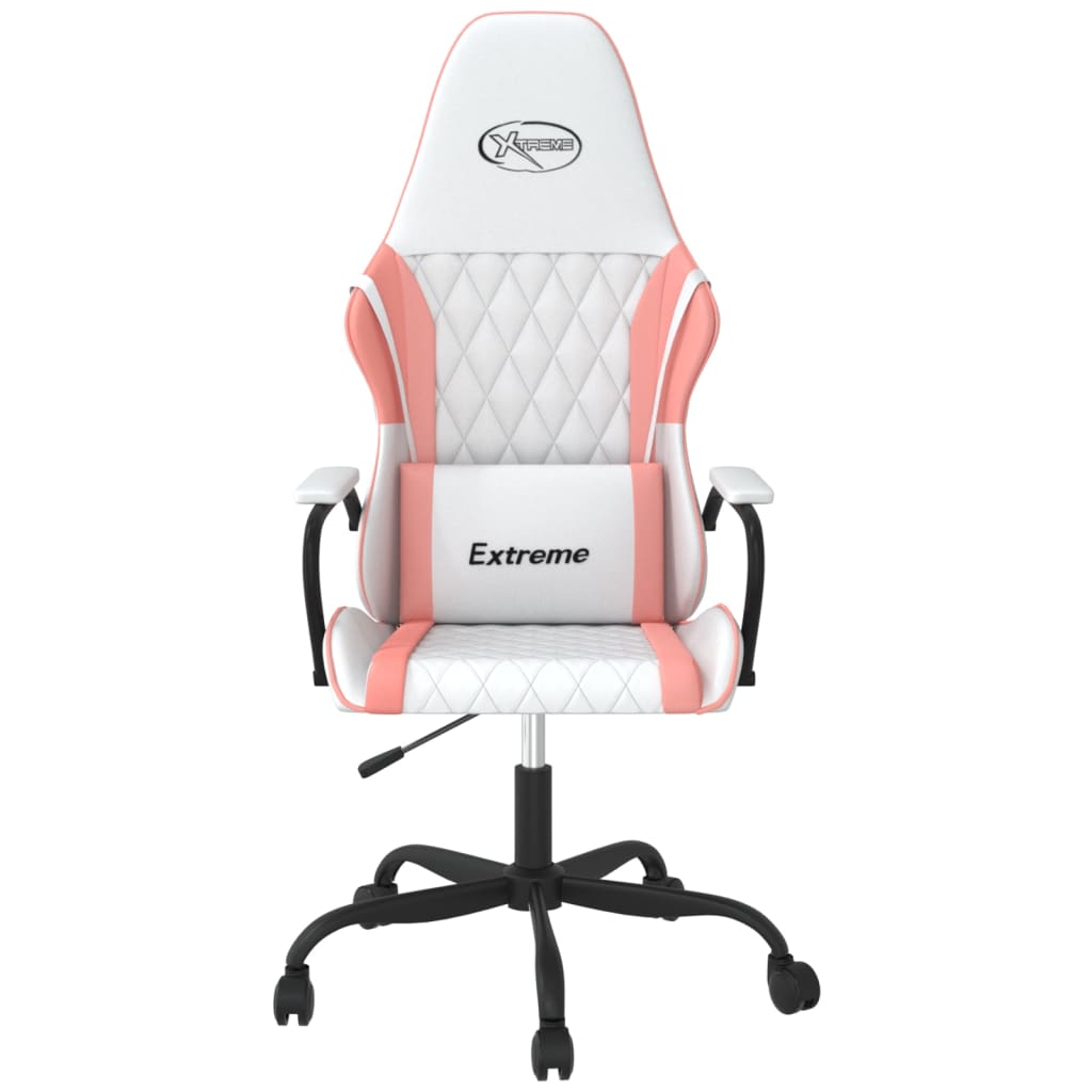 vidaXL Cadeira gaming couro artificial branco e rosa