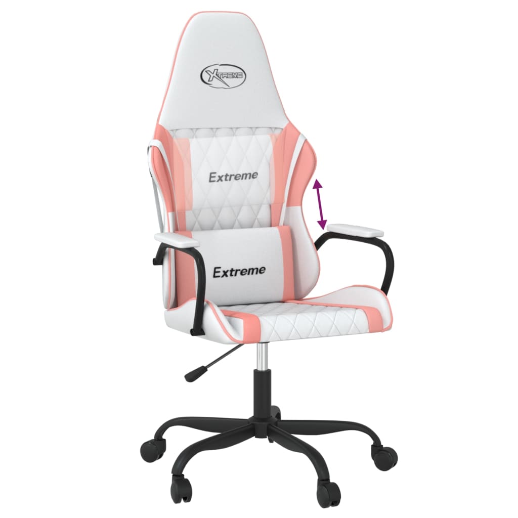 vidaXL Cadeira gaming couro artificial branco e rosa