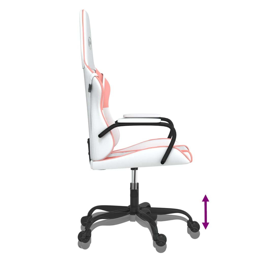 vidaXL Cadeira gaming couro artificial branco e rosa