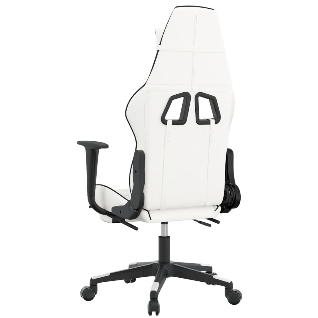 vidaXL Cadeira gaming c/ apoio p/ pés couro artificial preto e branco