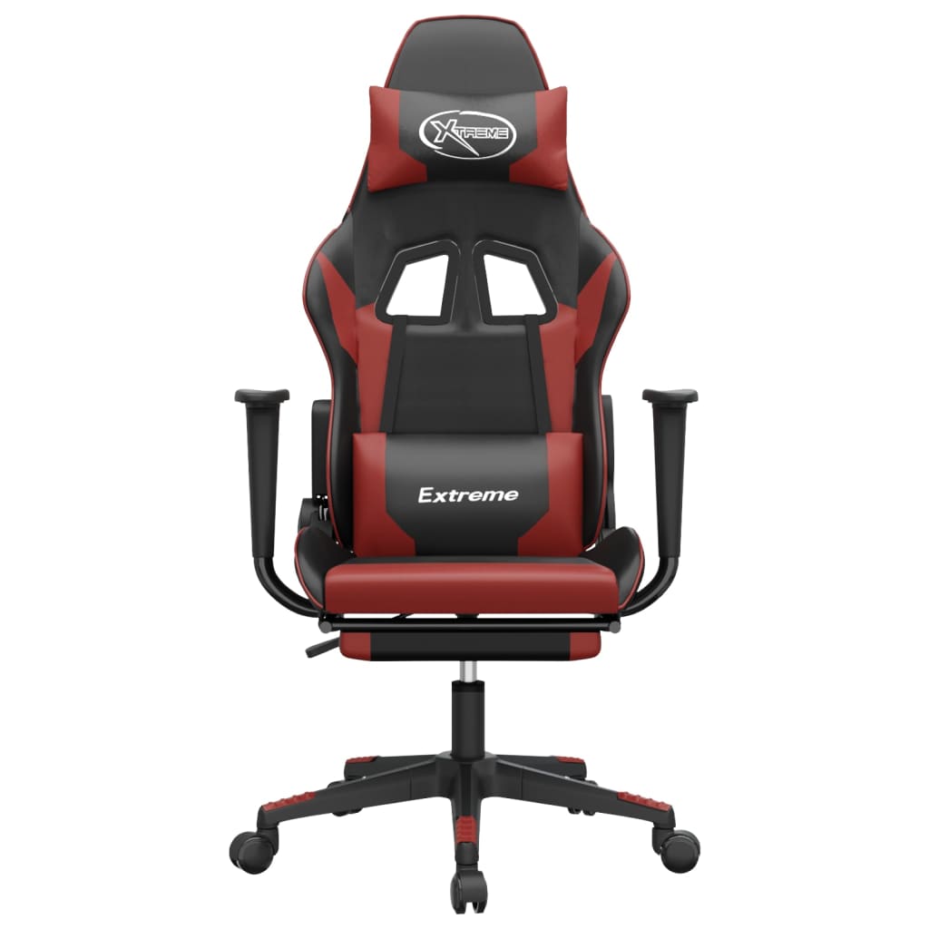 vidaXL Cadeira gaming +apoio pés couro artificial preto/vermelho tinto