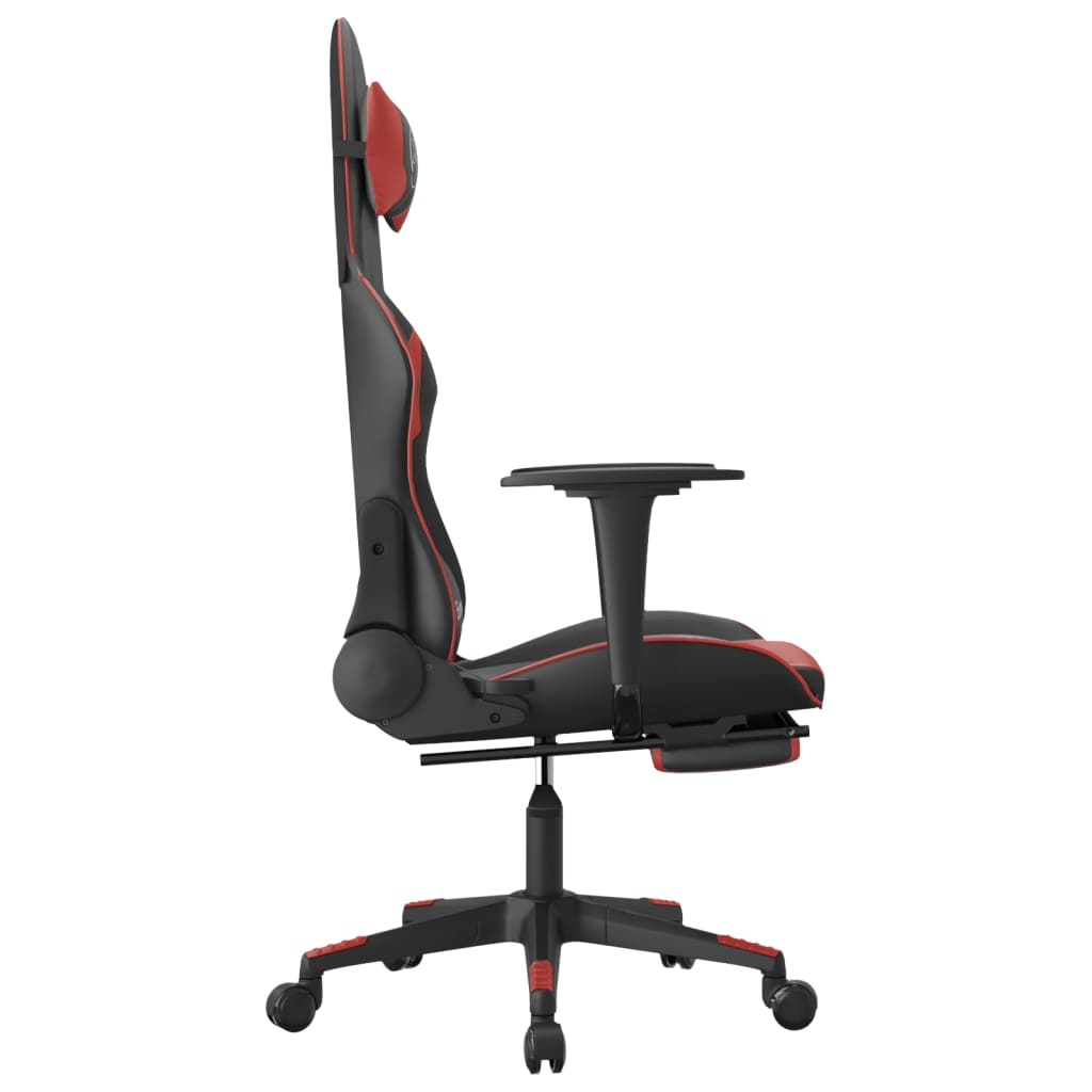 vidaXL Cadeira gaming +apoio pés couro artificial preto/vermelho tinto