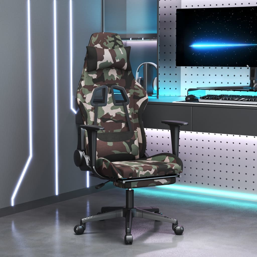 vidaxL Cadeira de gaming com apoio de pés tecido camuflagem e preto