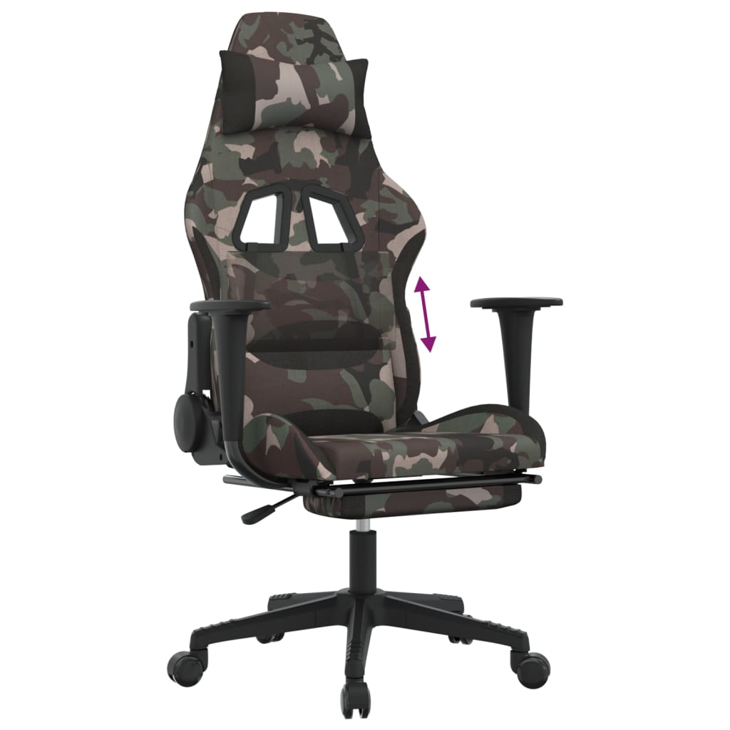 vidaxL Cadeira de gaming com apoio de pés tecido camuflagem e preto