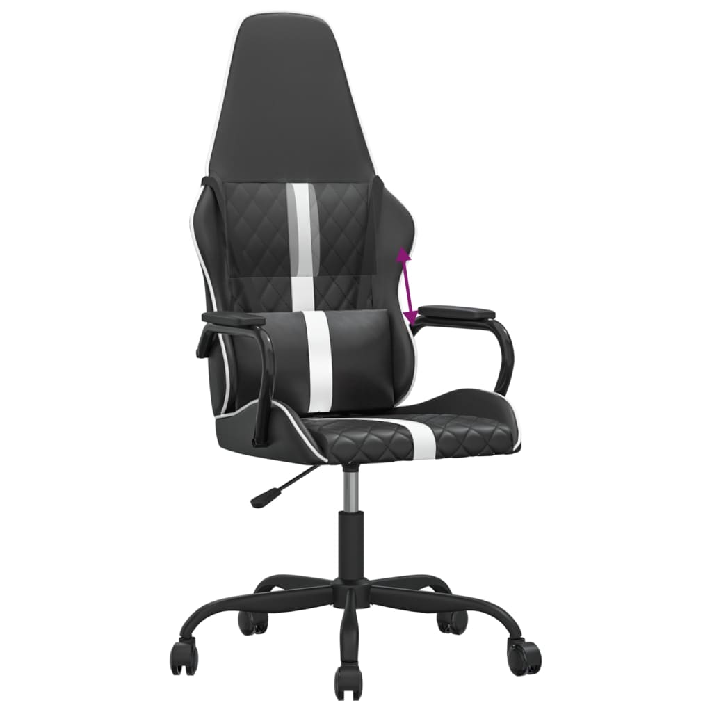 vidaXL Cadeira gaming couro artificial preto e branco