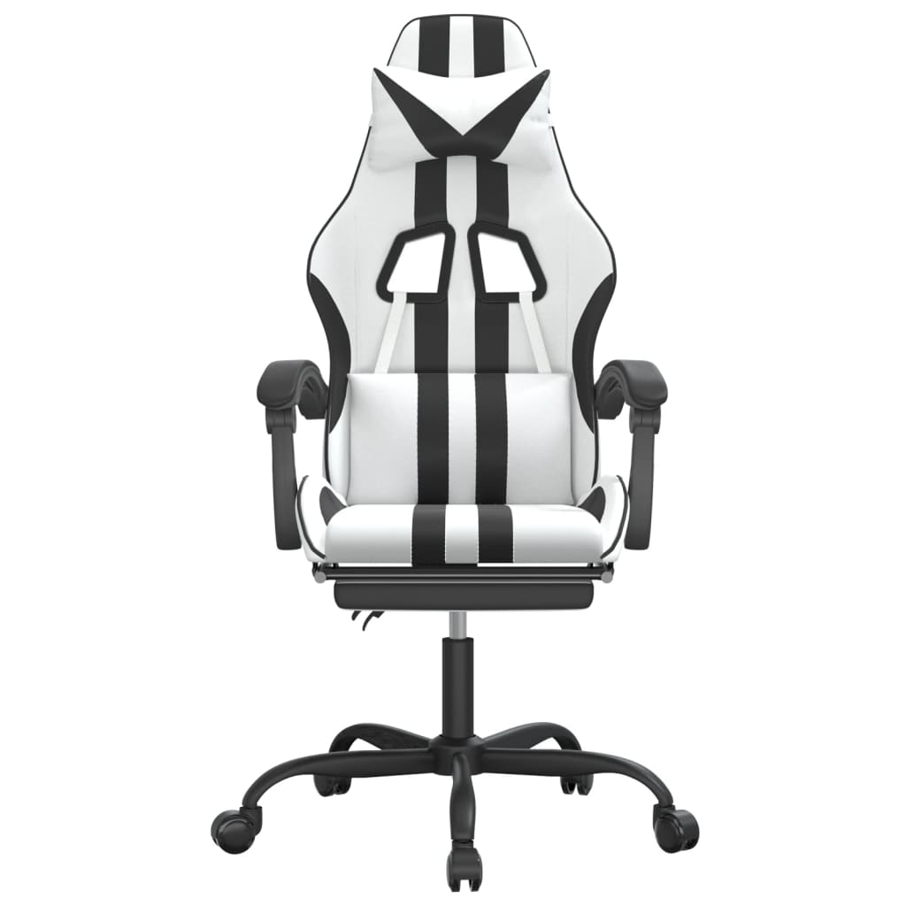 vidaXL Cadeira gaming c/ apoio p/ pés couro artificial preto e branco