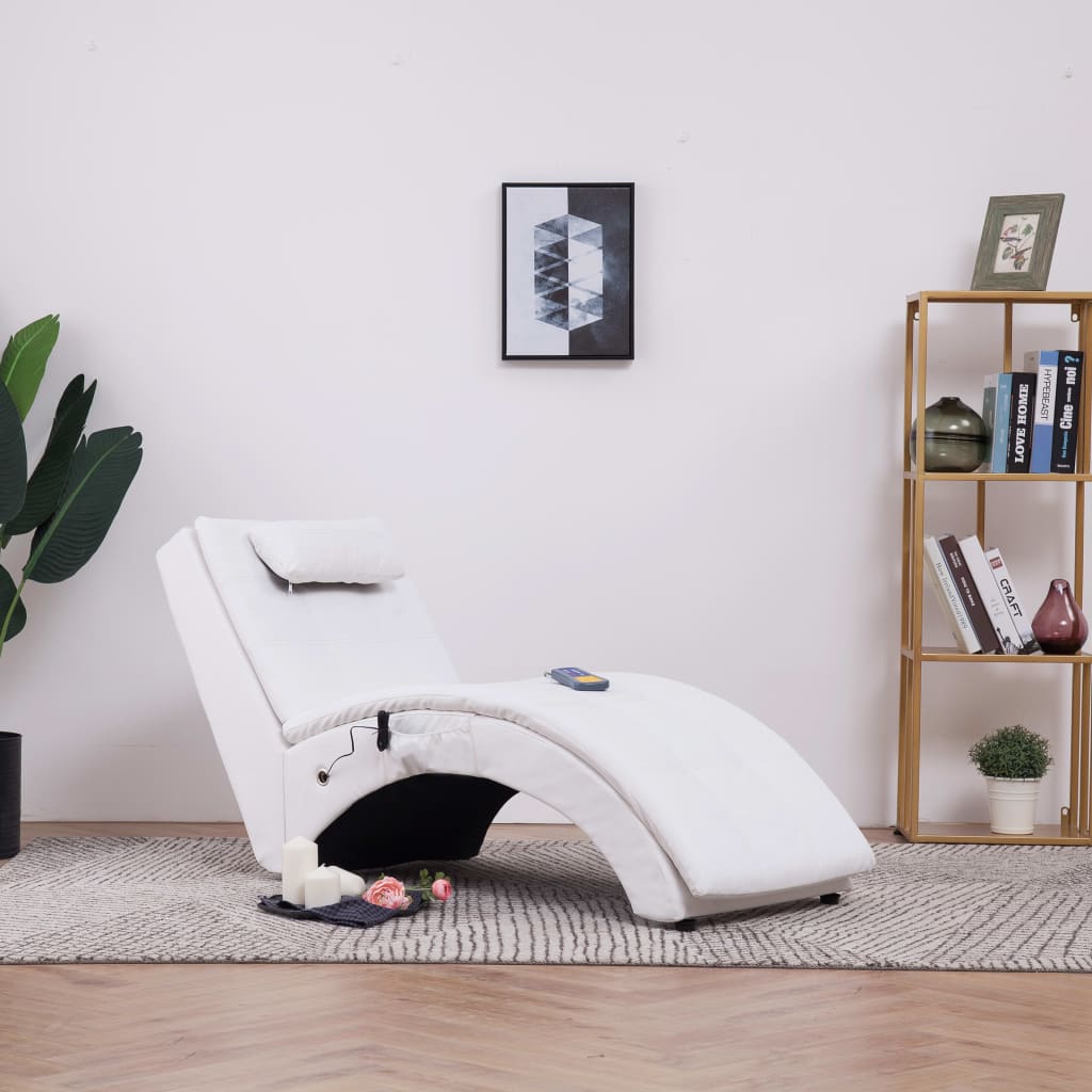 vidaXL Chaise longue de massagem c/ almofada couro artificial branco