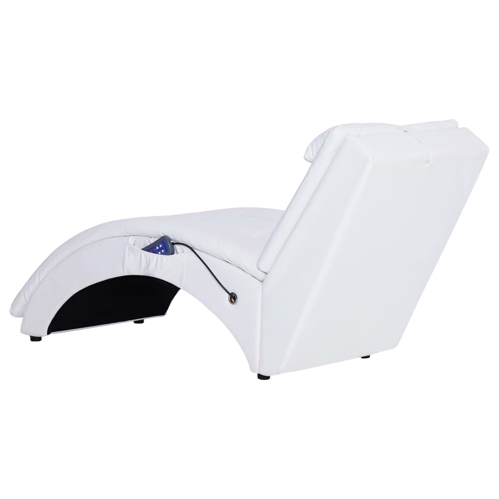 vidaXL Chaise longue de massagem c/ almofada couro artificial branco