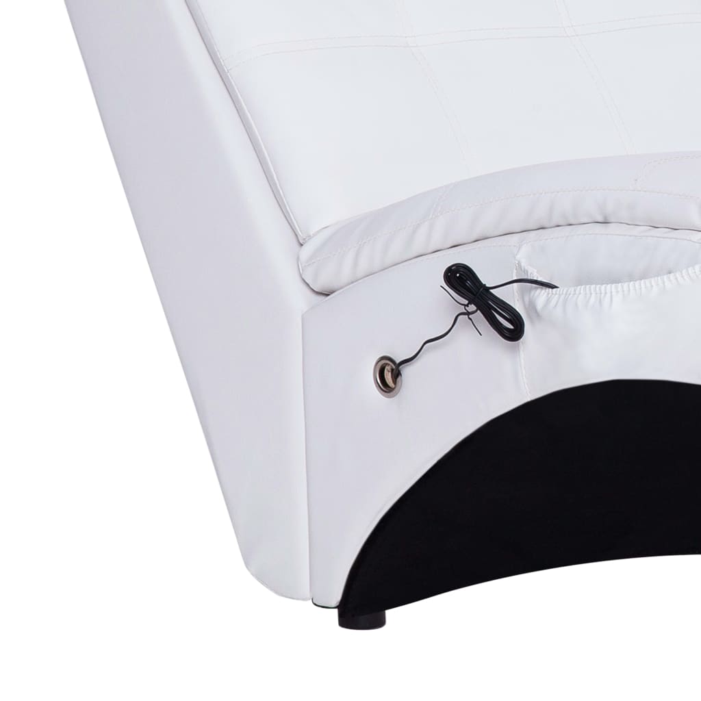 vidaXL Chaise longue de massagem c/ almofada couro artificial branco