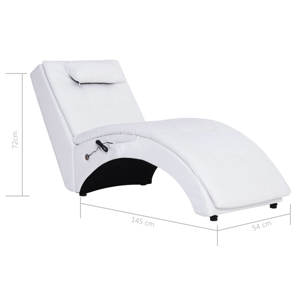 vidaXL Chaise longue de massagem c/ almofada couro artificial branco