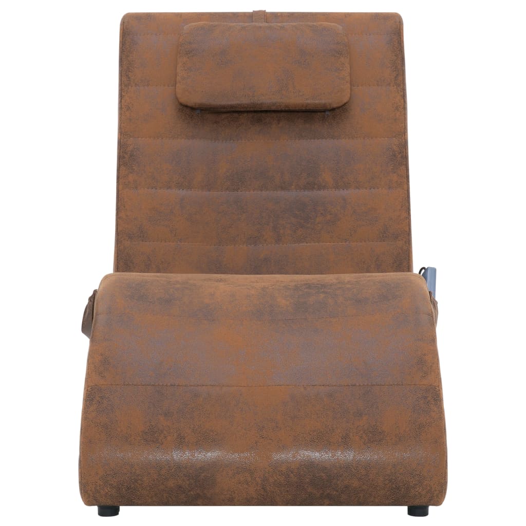 vidaXL Chaise longue massagem c/ almofada camurça artificial castanho