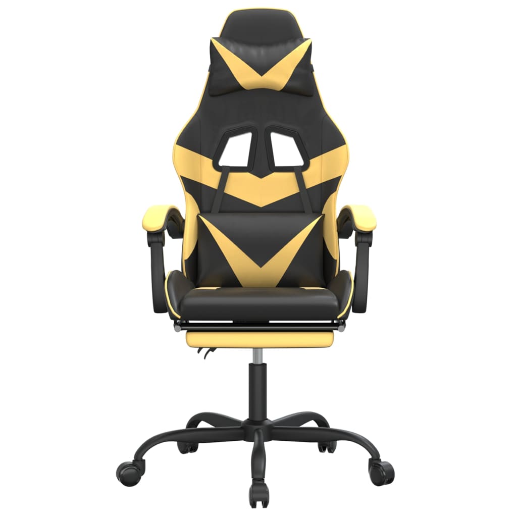 vidaXL Cadeira gaming giratória + apoio couro artificial preto/dourado