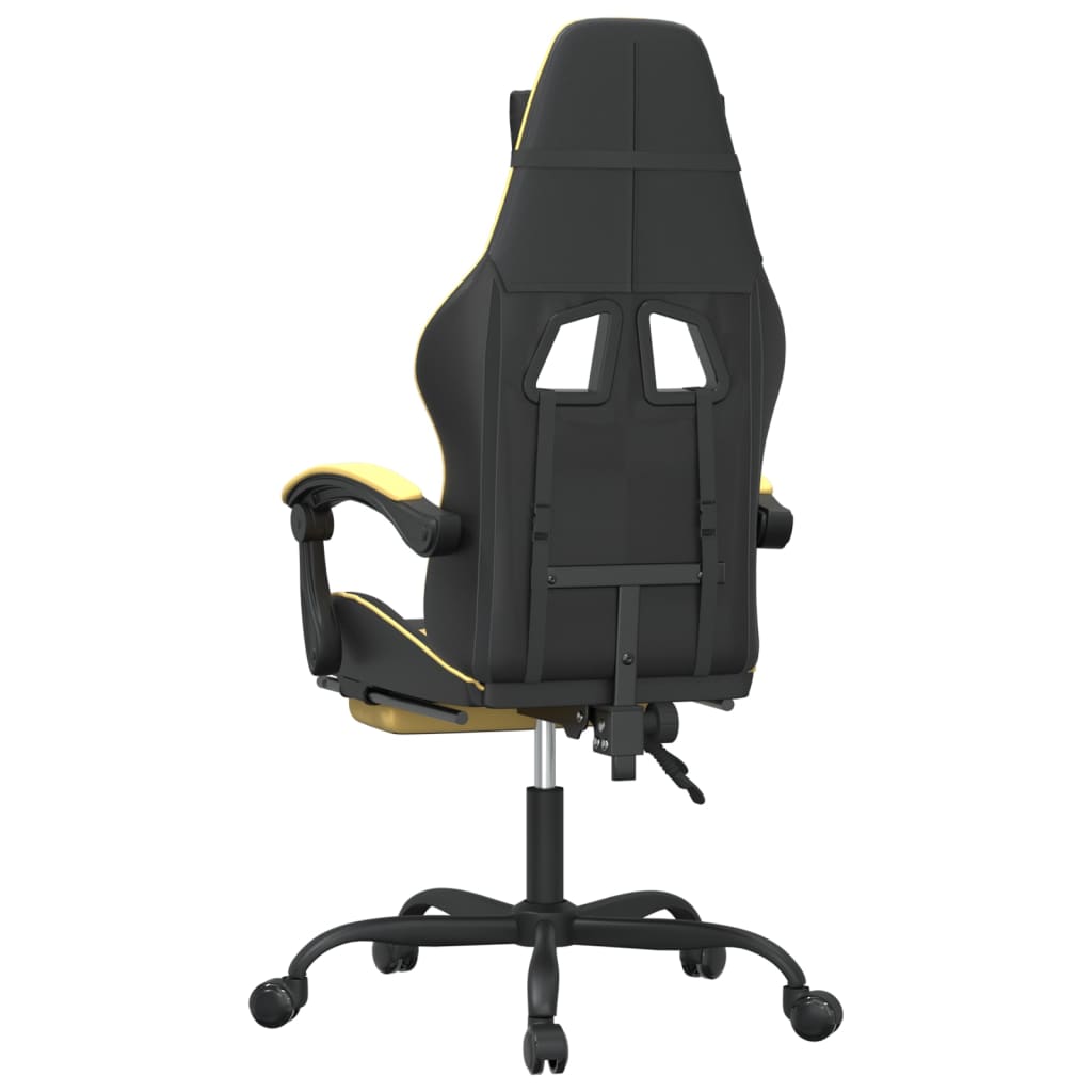 vidaXL Cadeira gaming giratória + apoio couro artificial preto/dourado