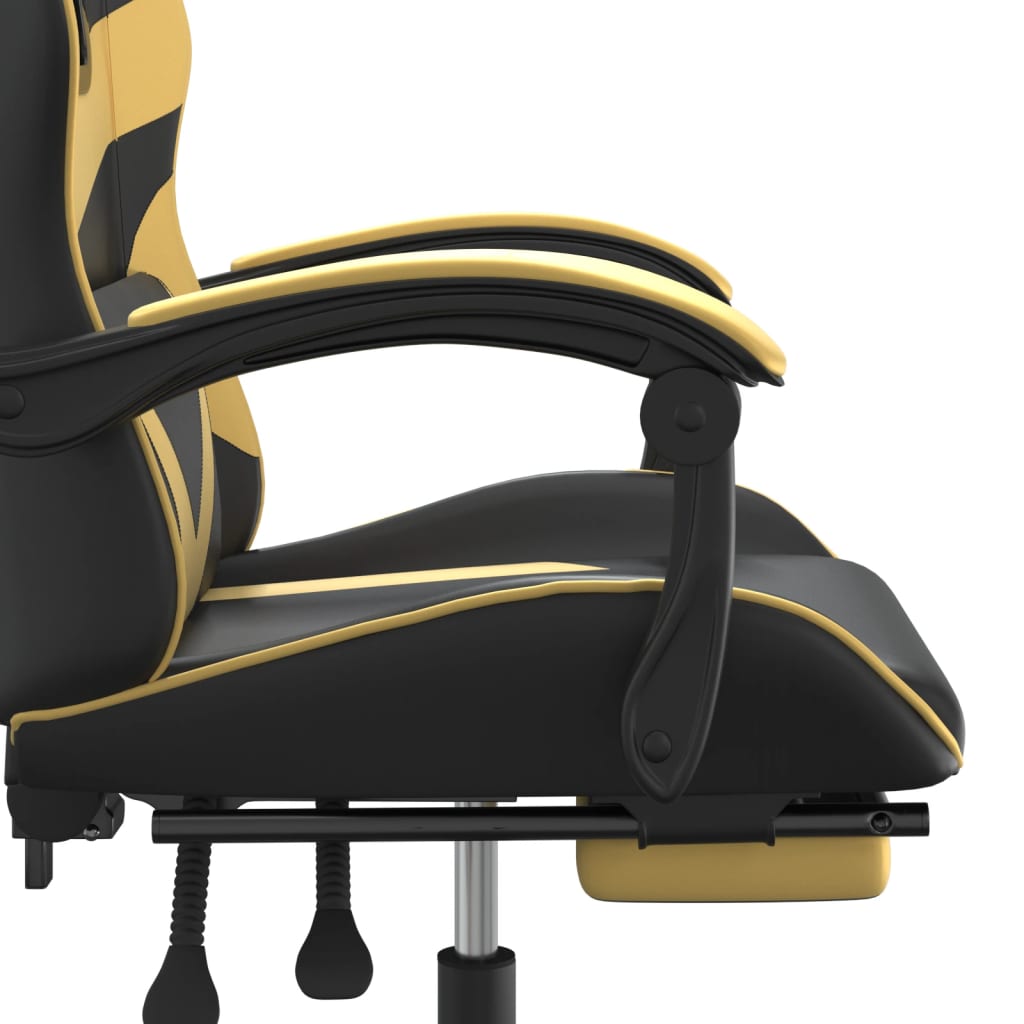 vidaXL Cadeira gaming giratória + apoio couro artificial preto/dourado