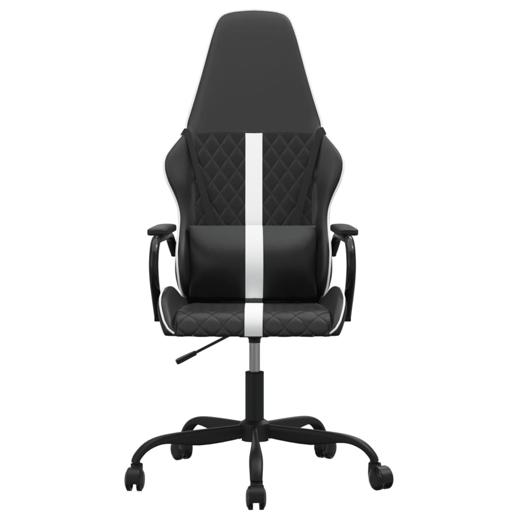 vidaXL Cadeira gaming massagens couro artificial branco e preto