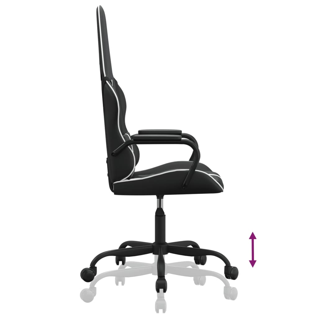 vidaXL Cadeira gaming massagens couro artificial branco e preto