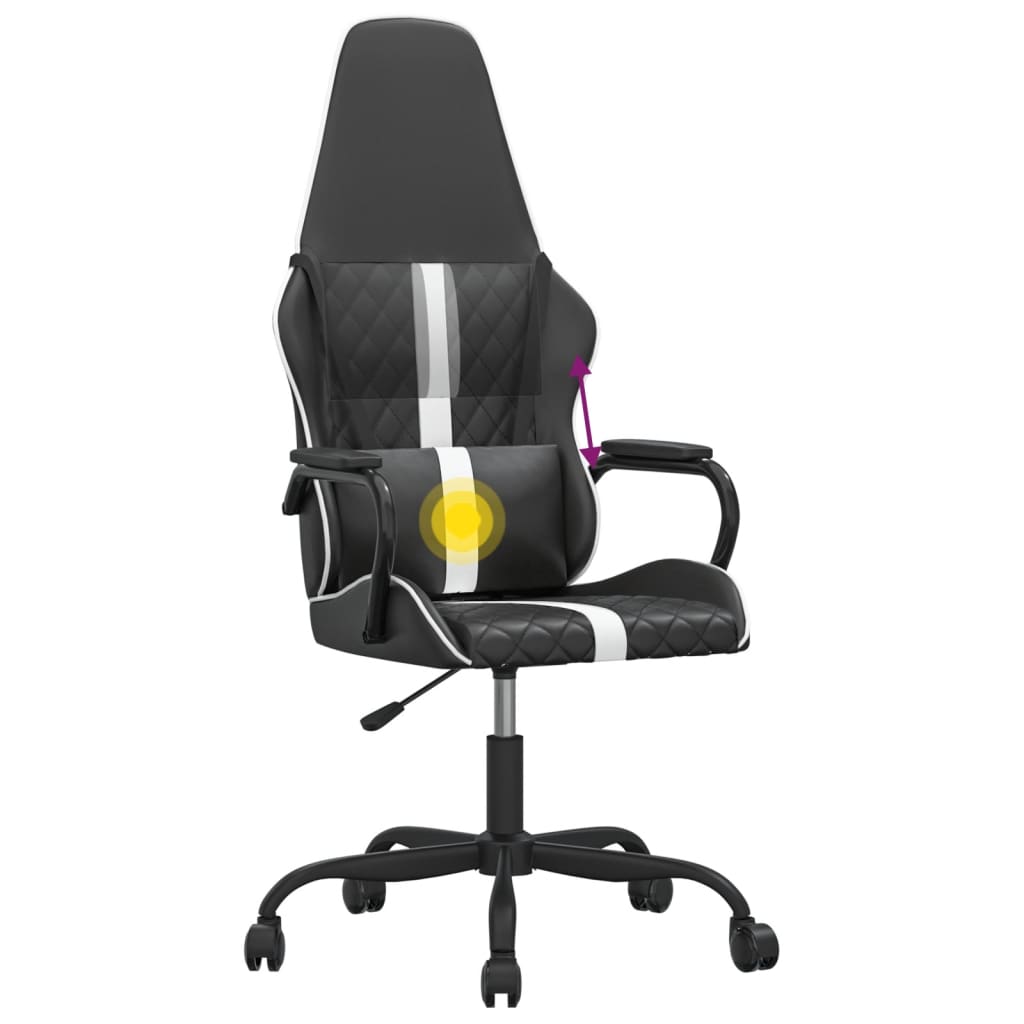 vidaXL Cadeira gaming massagens couro artificial branco e preto