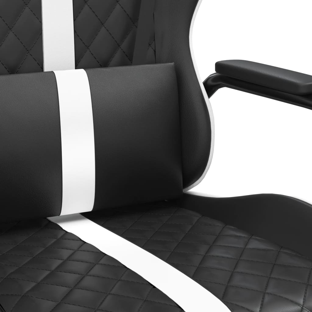 vidaXL Cadeira gaming massagens couro artificial branco e preto