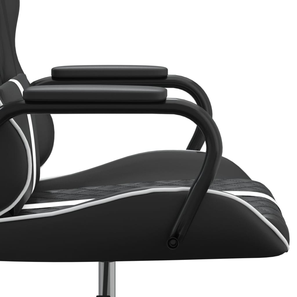 vidaXL Cadeira gaming massagens couro artificial branco e preto