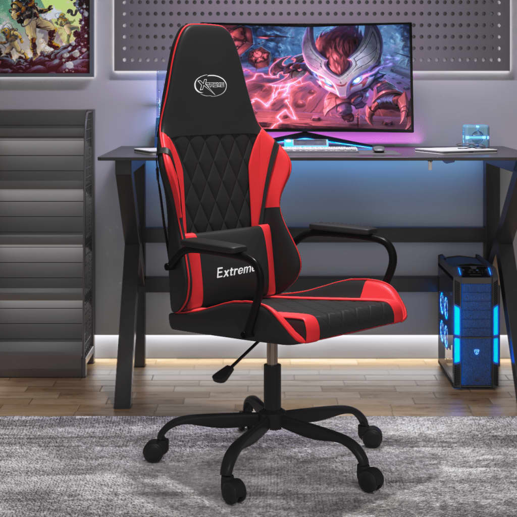 vidaXL Cadeira gaming massagens couro artificial preto e vermelho