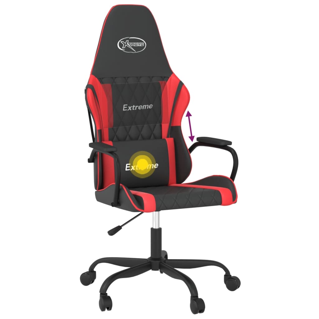 vidaXL Cadeira gaming massagens couro artificial preto e vermelho