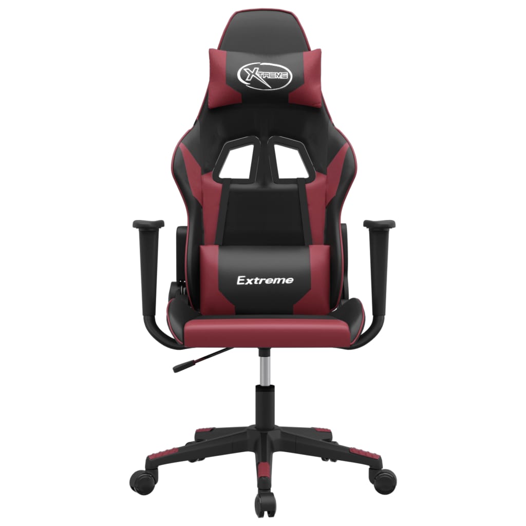 vidaXL Cadeira gaming massagens couro artificial preto/vermelho tinto