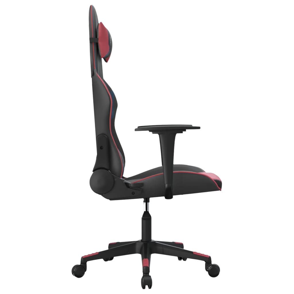 vidaXL Cadeira gaming massagens couro artificial preto/vermelho tinto