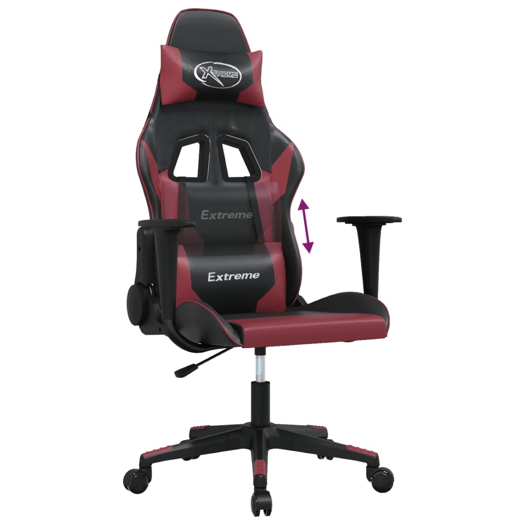 vidaXL Cadeira gaming massagens couro artificial preto/vermelho tinto