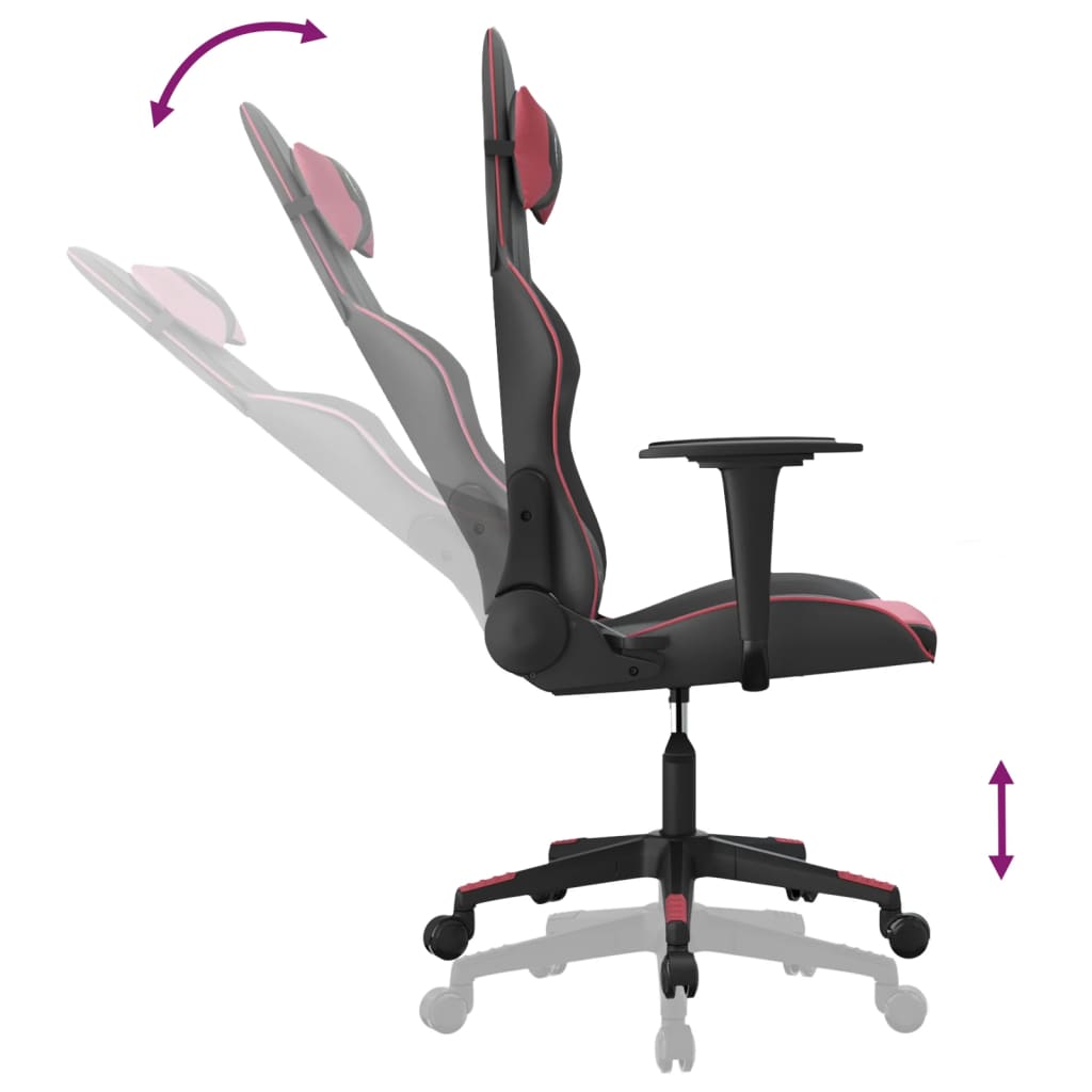 vidaXL Cadeira gaming massagens couro artificial preto/vermelho tinto